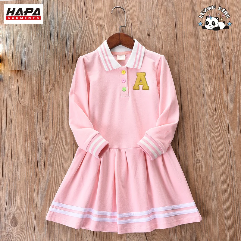 LEZONKIDS - Customized Leisure Children's Skirt Letter Patches Long Sleeve Princess Skirt  School Style Girls Dress